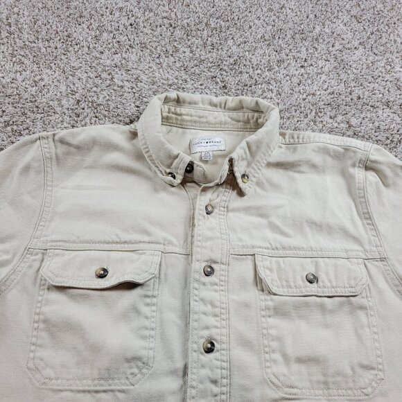 Lucky Brand Denim Jacket Mens Large Beige Button Up Casual Denim Pockets - Picture 3 of 7
